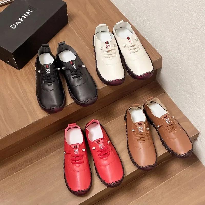 Women's Sneakers Wear Resistant  Spring New Casual Comfortable Platform Loafers Lace-Up Leather Flats Slip-On Ladies Shoes