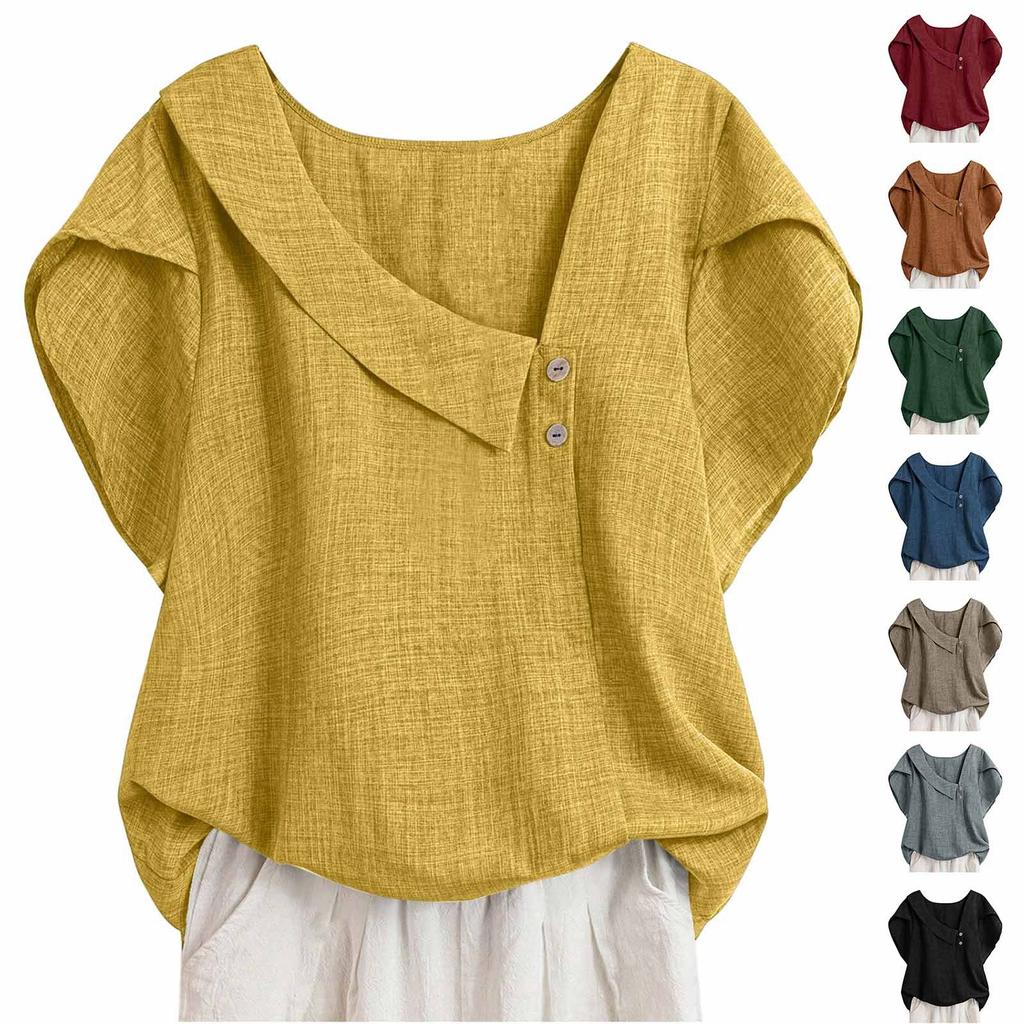 Women's Short Sleeve Loose Solid Casual Pullover Trendy Tunic Tops Shirt