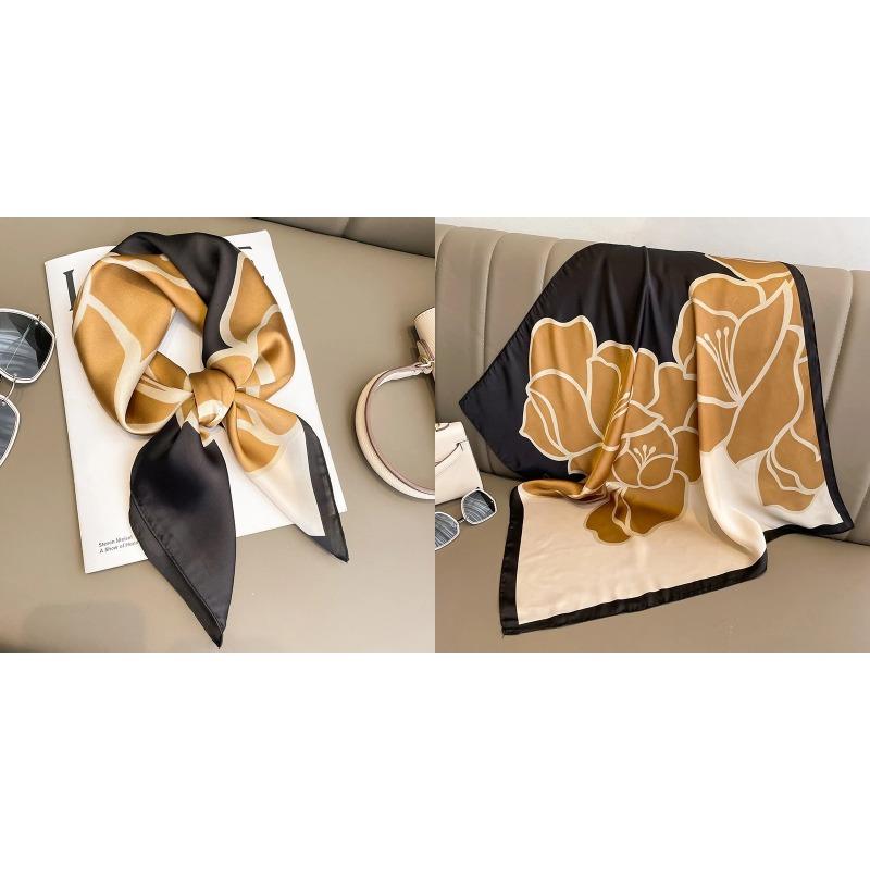 Lenço Quadrado de Seda Estampa Floral de Luxo Mulheres Lenço de Cetim Macio Faixa de Cabelo Lenço de Pescoço Cabeça Hijab Senhora Faixa de Cabelo Foulard Fita de Bolsa
