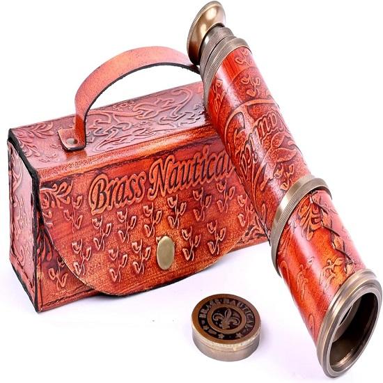 12x Telescope, Functional Handcrafted  Pirate Spyglass with Imprinted Leather Case, Travelers Adventure Collectible 43.18 Cm