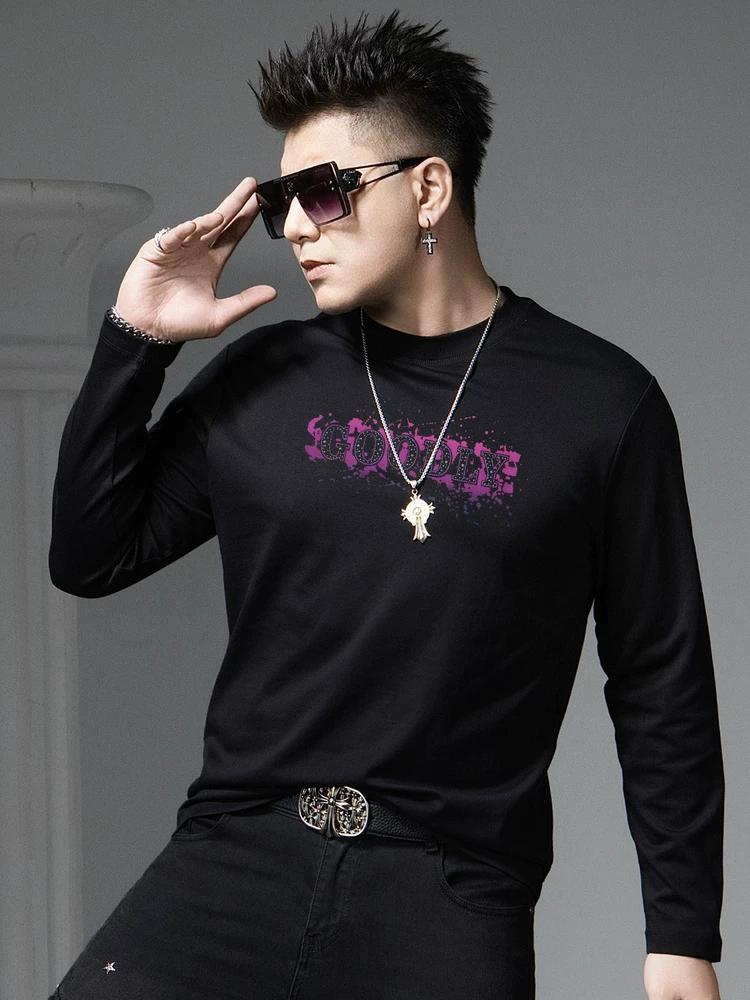 

European Style Trendy Beaded Print Round Neck T-Shirt Men s 2025 New Autumn Long-Sleeve Base Shirt Men s Top 2XL