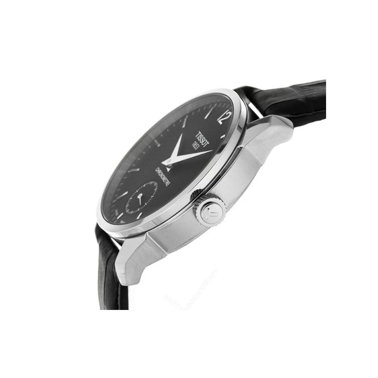 TISSOT Tencel Collection Mechanical Movement Men's Watch 43mm Black Dial Stainless Steel Case Leather Strap T070.406.16.057.00