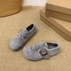 Gray Fluffy Shoes for Women To Wear In Winter, New Korean Version of Woolen Single Shoes for Women, Flat-soled Doudou Shoes, Velvet Thermal Cotton Sh