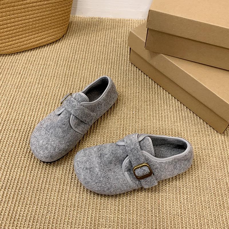 Gray Fluffy Shoes for Women To Wear In Winter, New Korean Version of Woolen Single Shoes for Women, Flat-soled Doudou Shoes, Velvet Thermal Cotton Sh
