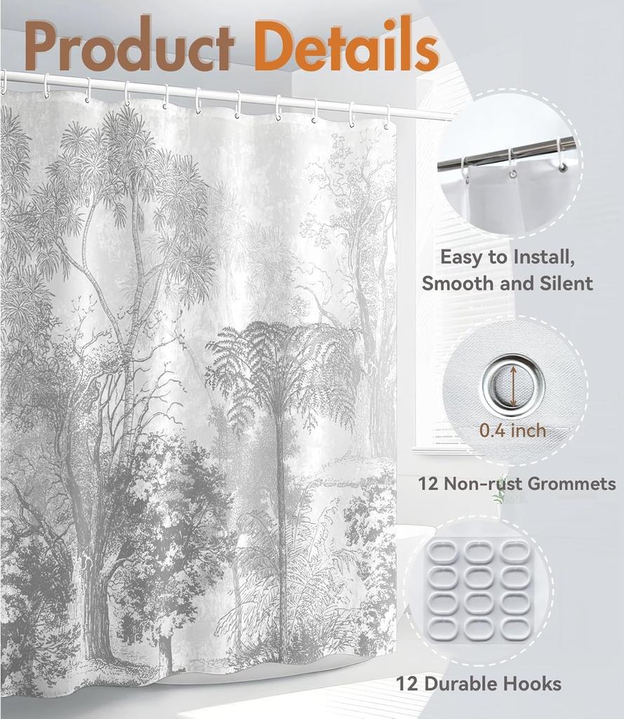 Waterproof Forest Tree Pattern Polyester Shower Curtain 180x180cm - Eco-Friendly Bathroom Decor with Hooks for Home Textiles