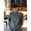 Mens Gray Crewneck Sweater Fall Winter Vintage Loose Knit Top Casual Inner Base Layer Teens