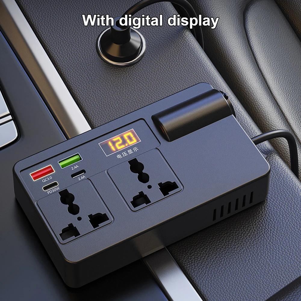 Car Inverter Power Adapter 200W DC 12V/24V to AC 220V Converter QC 3.0 USB/PD/Type-C Chargers Voltage Detection ON/OFF Switch