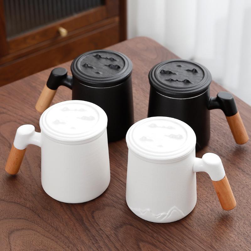 Cana de Ceai cu Filtru Ceramic Cană de Separare a Ceaiului Cană Ceramică de Birou cu Capac Cană Suvenir