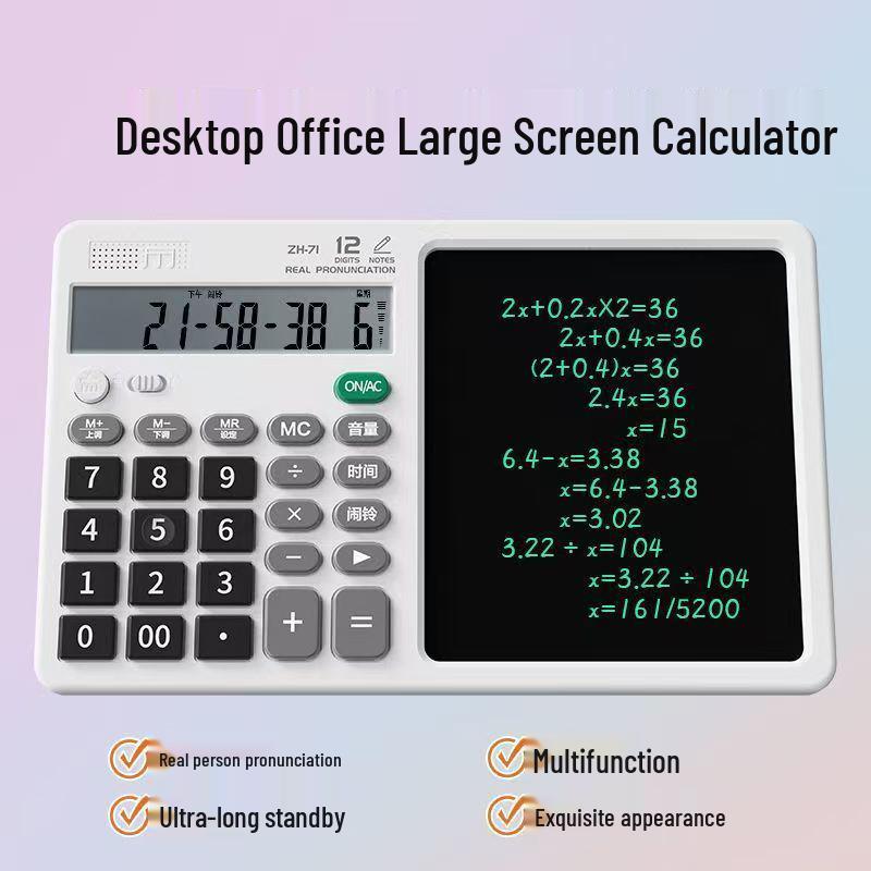 High-Brightness XL Screen Desktop Calculator with Writing Pad