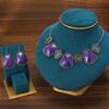 Bohemian Exotic Rhinestone Tassel Necklace & Earrings Set In Antiqued Alloy