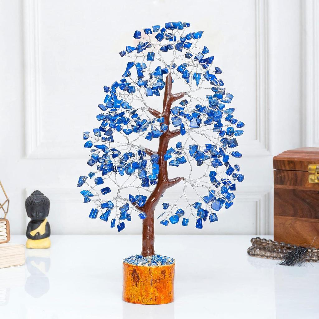 Albero di Cristallo Lapis Lazuli Decorazione per la Casa Pezzi da Esposizione per Buona Fortuna Denaro Albero di Cristallo Articoli da Regalo Ufficio Camera da Letto Decorazione Regalo di Matrimonio, Filo d'Argento, 10-12 pollici
