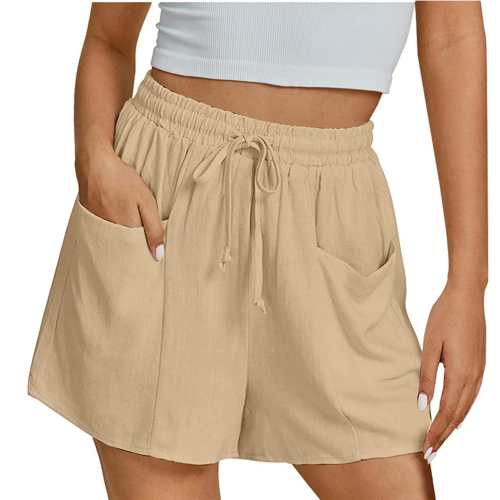 Women's Shorts Casual Summer Color Drawstring Beach Loose Pockets Shorts