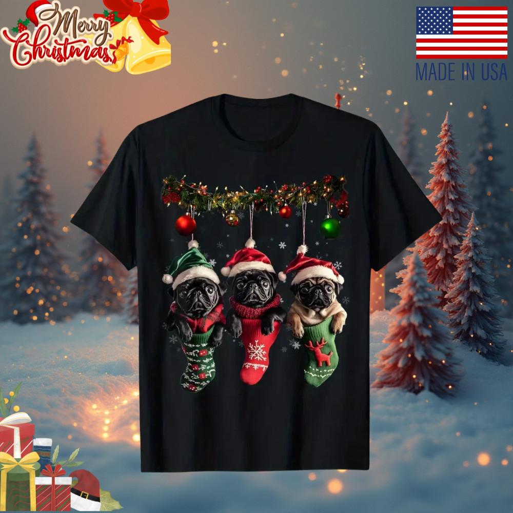 Funny Pug Christmas Lights T-Shirt – Festive Holiday Dog Lover Tee, Unisex Casua Unisex T-Shirt