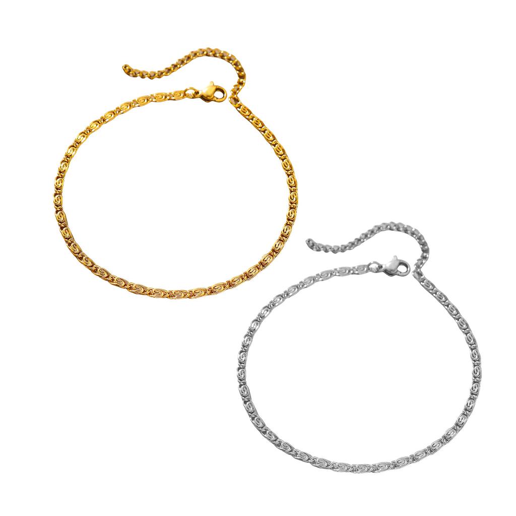 2Pcs Stainless Steel Spirals Fine Chain Bracelet Adjustable Length Wristchain Elegant Bangle Jewelry for Men and Women