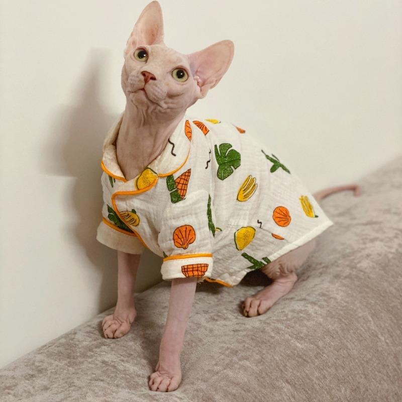 Spring and Summer Cactus Cotton Yarn Pajamas Sweat-absorbing Breathable Sphinx Hairless Cat German Clothes