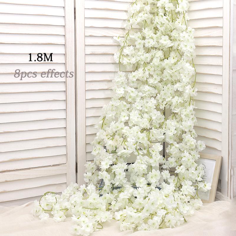 Artificial Flower Silk Cherry Blossom Hanging Vine Home Garden Wedding Garland Arch Party Cherry Blossom Wall Decoration