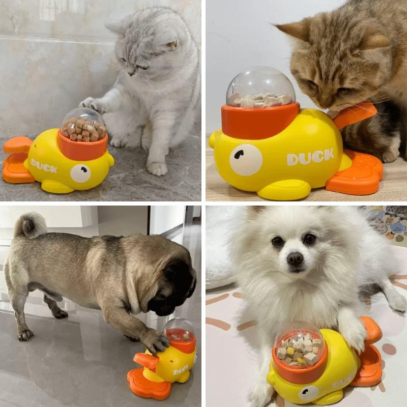 A Yellow Duck-Shaped Interactive Puzzle Toy for Cats And Dogs That Dispenses Treats, Without Battery