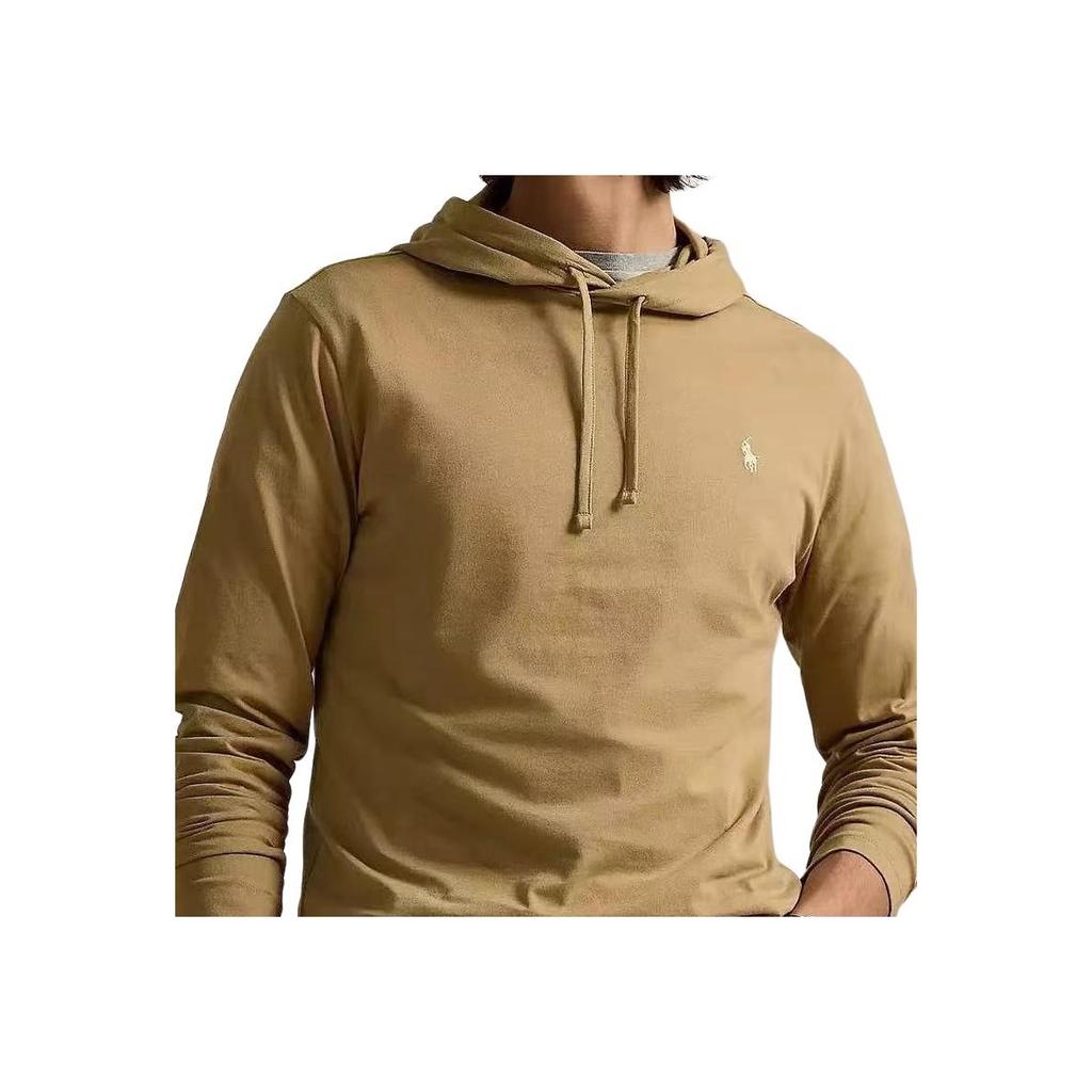Polo Ralph Lauren FW24 Drawstring Hooded Logo Embroidered Long Sleeve Sweatshirt Men sweatshirt Khaki 710847203-068
