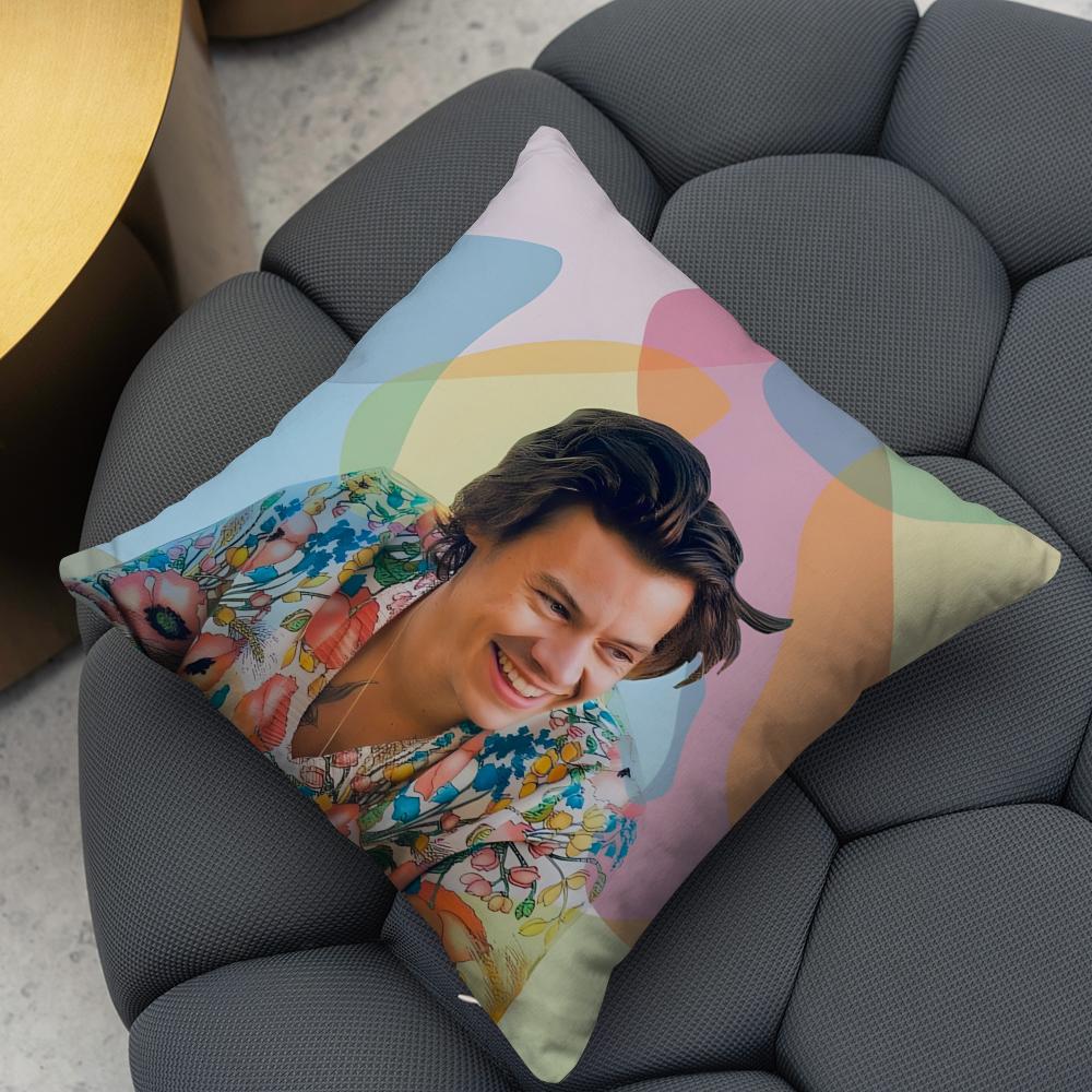 Styles H-Harry Styles British singer Cushion Cover Reversible Plush Pillow Cover – For car, sofa, bedroom, perfect as a gift.