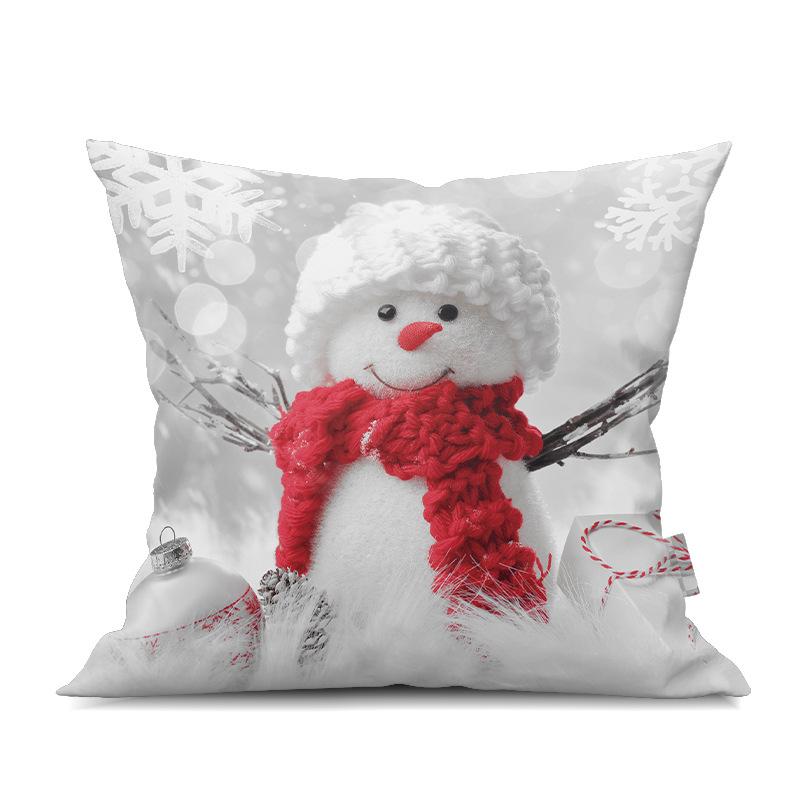 2022 New Christmas Snowman Peach Skin Pillow Case Cute Cartoon Waist Pad Back  Home Decoration