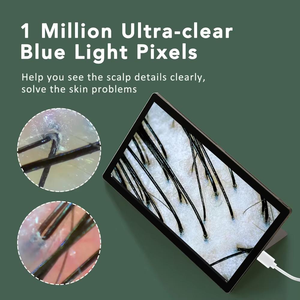 Detector de folículo capilar multifuncional para couro cabeludo, máquina de análise visual de pele HD, lupa, dermatoscópio, conexão para telefone e tablet