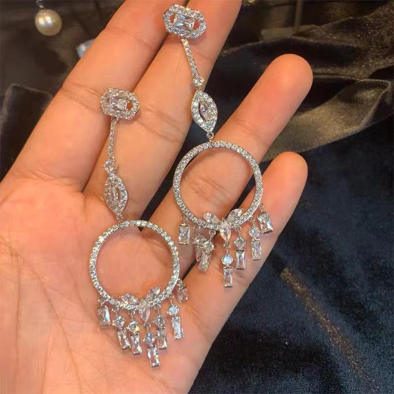 Fashion Tassels Crystal Drop Earring for Women 100%  Sterling Silver Needle Earrings Party Wedding Ear Piercing  Gifts