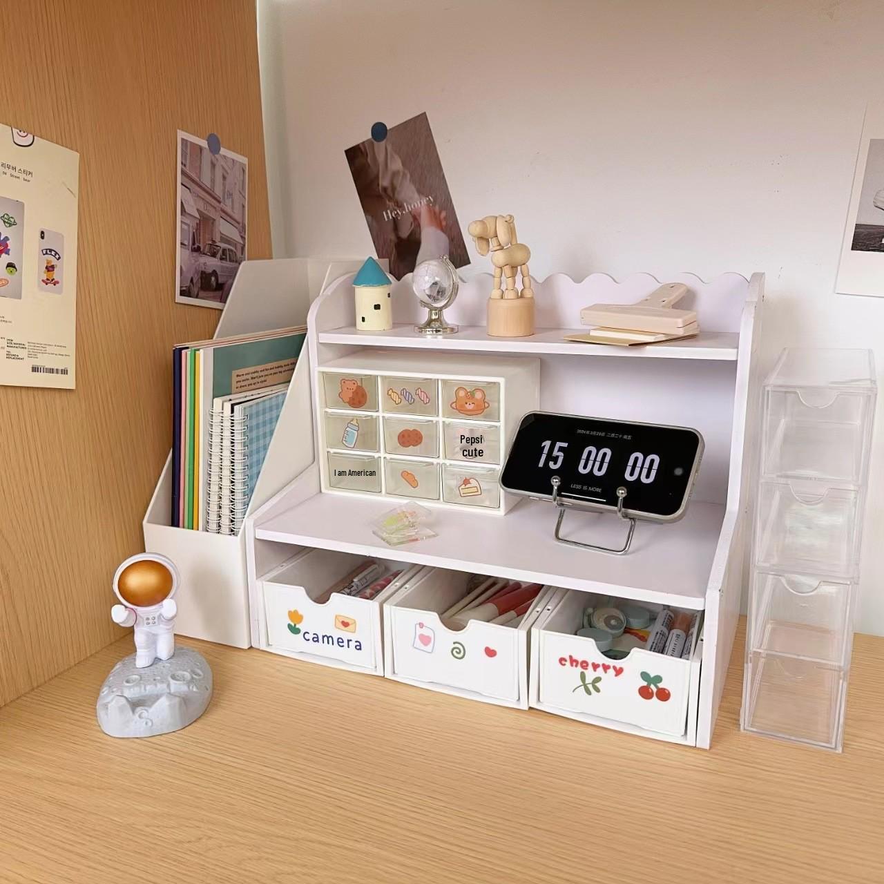 

Двошарова мереживна настільна полиця для зберігання з висувним ящиком просунутого типу, багаторівнева конструкція