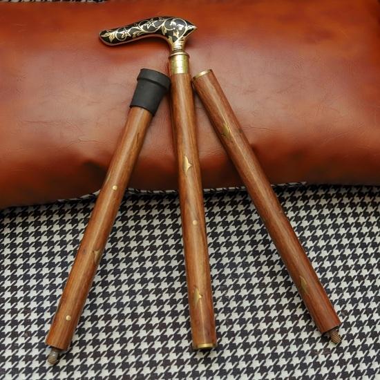 Floral Brass Handle Walking Cane Handmade Wooden Gentleman's Stick