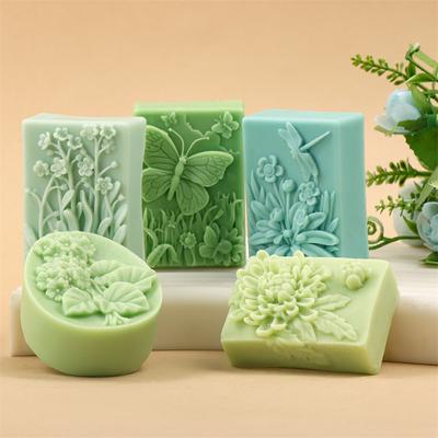 Square Butterfly Flower Silicone Soap Mold DIY Embossed Chrysanthemum Orchid Dragonfly Butterfly Patterns Soap Home Decor Gift
