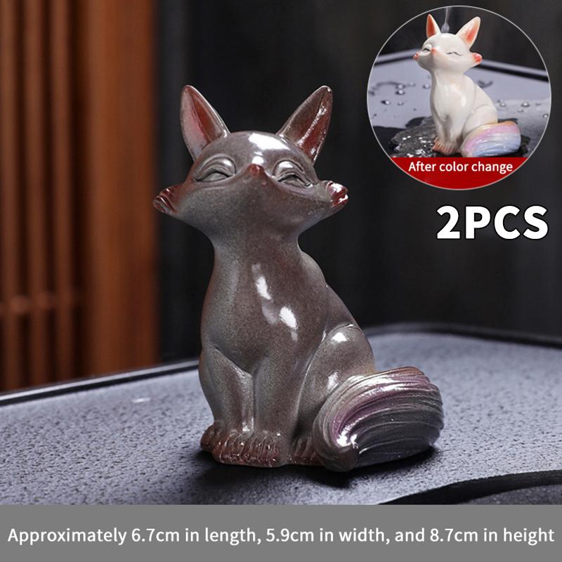 Cute Fox Color-Changing Tea Pet Ornament Creative Tea Ceremony Accessories Home Desktop Small Fox Figurines Decoration