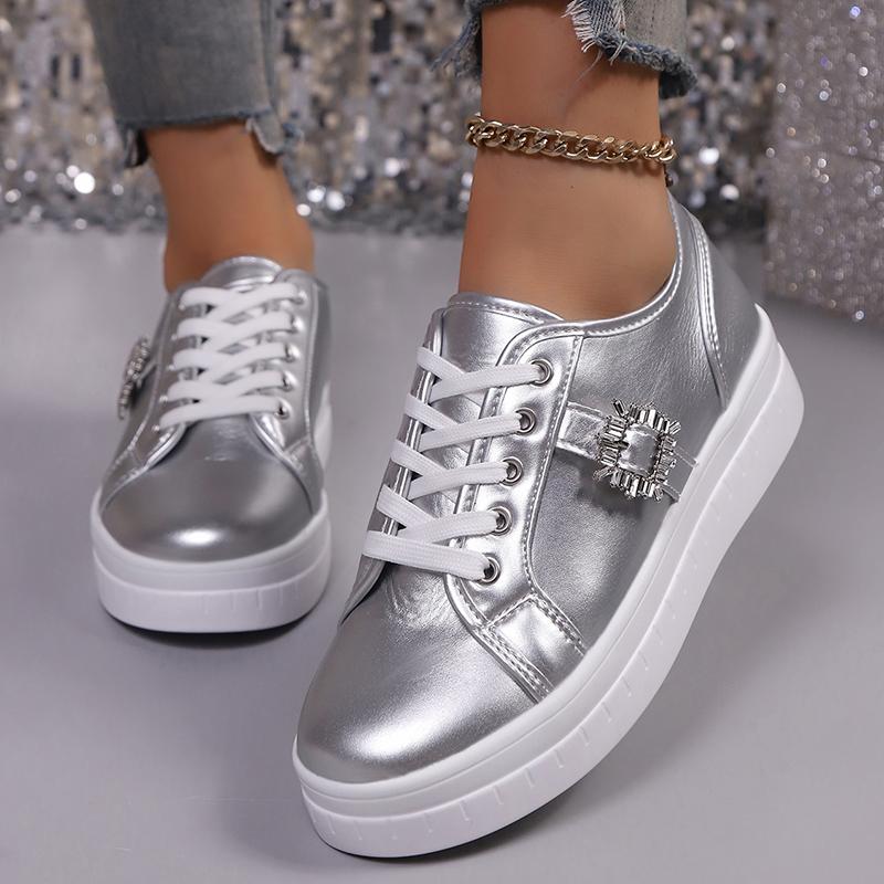 Fashion Women Sneakers Fashion Platform Non-slip Women Shoes New Lace Up Sports Shoes Woman Crystal Buckle Thick Bottom Vulcanized Shoes