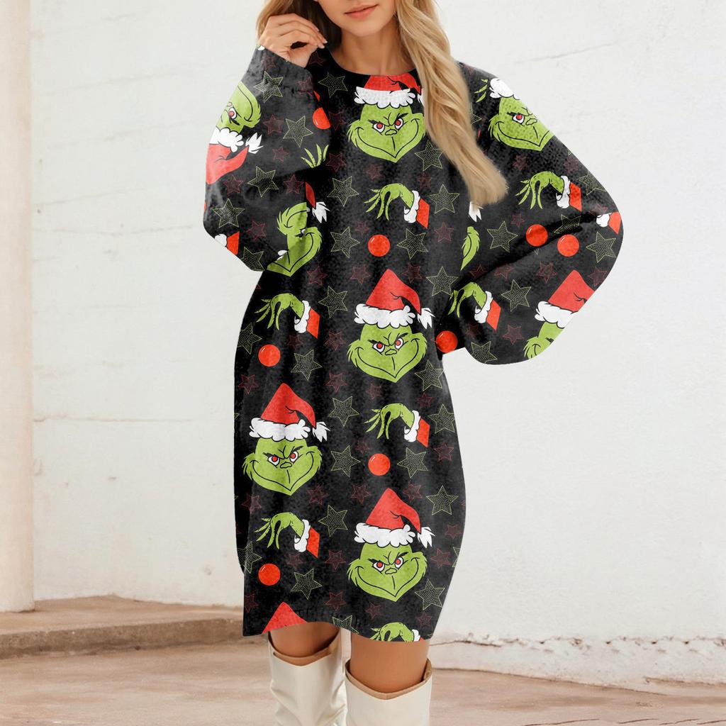 Lässige Plüschkleider mit Rundhalsausschnitt und langen Ärmeln für Damen