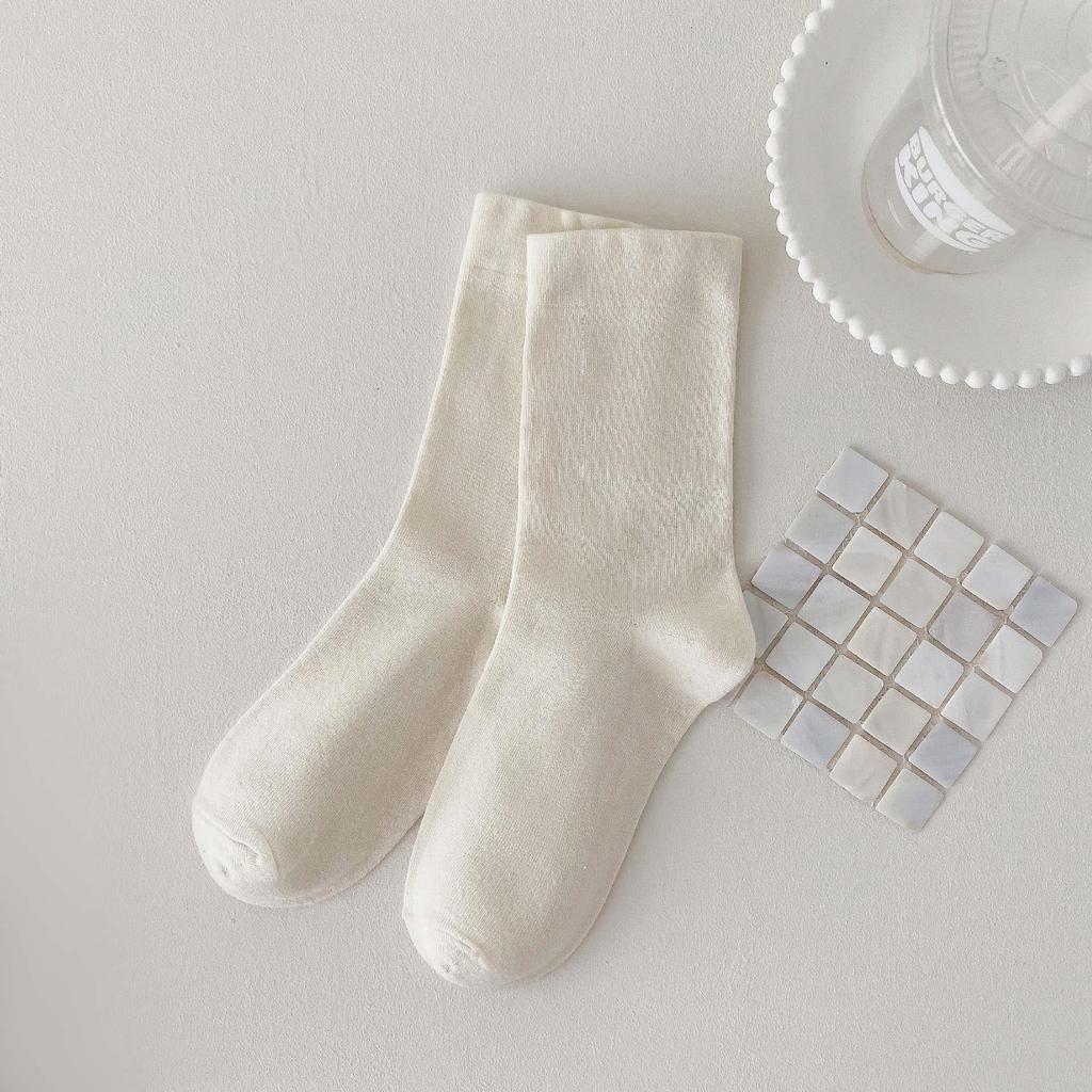 Versatile Coffee Socks For Women, Comfortable Wide-Mouth Socks Medium Tube Socks Solid Color Black And White Cotton Socks Tide