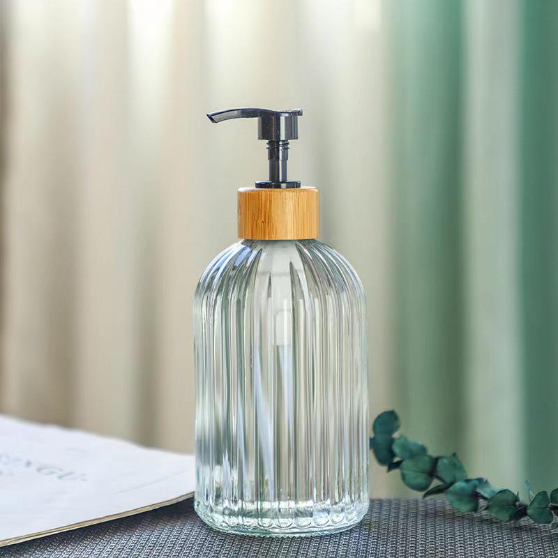 Luxurious Vertical Stripe Glass Pump Bottle for Soap, Lotion, or Shampoo