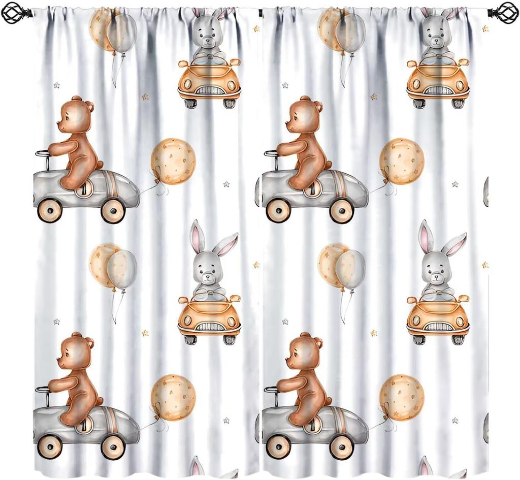 Kids Safari Animals Curtains Tropical Jungle Adventure African Lion Elephant Monkey Print Window Drapes Baby Curtain Polyester
