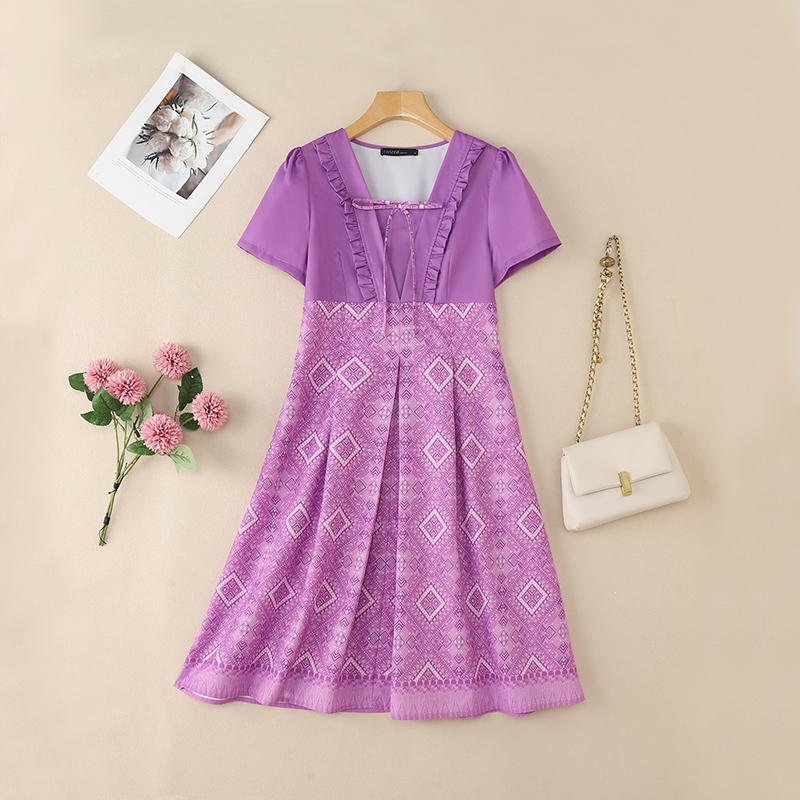 

ZANZEA Women Casual Square Collar Summer Short Sleeve Print Dress S фиолетовый