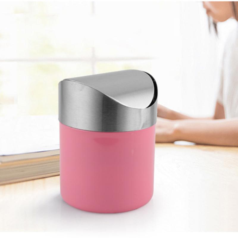 Mini Countertop Trash Cans Stainless Steel Small With Swing Top Lid Stain Proof Trash Cans For Car Office Kitchen Peelings Crumb