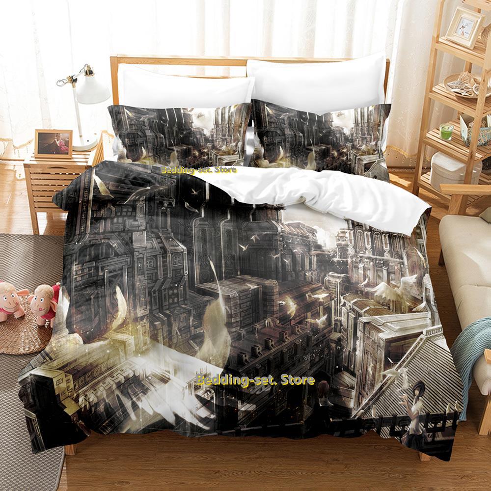 Zestaw pościeli Anime City Pojedynczy Bliźniak Pełny Queen King Size Zestaw do łóżka Sypialnia dla dorosłych Dzieci Zestawy poszewek na kołdrę Druk 3D Prześcieradło Anime