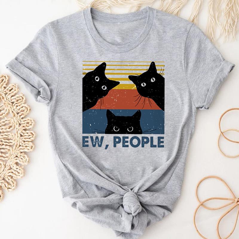 (Asian Size) Tshirt Lady Cartoon T Tee Top Women Print Fashion Clothes Female Clothing Short Sleeve Cat Animal Pet Graphic T-shirt