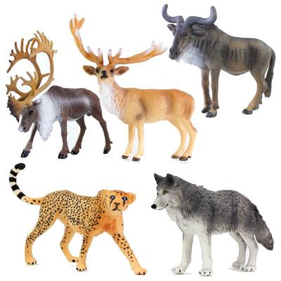 Wild Animal Model Toys: Cheetah, Wildebeest, Reindeer, Red Deer, Kangaroo, Wolf – Solid Plastic Ornaments for Children