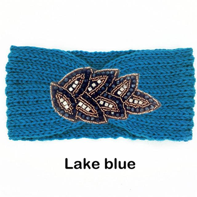 Women Rinestone Winter Headband Warmer Ear Knitted Wool Head Bands Turban Head Wrap Girl Bead Hairband Headwear Hair Accessories