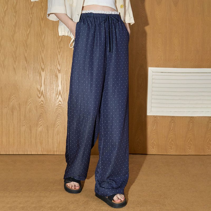 Coolhut High-Waisted Loose Polka Dot Retro Yamamoto Pants with Drapey Straight-Leg Thin Style 2025 Summer Women's Casual Pants