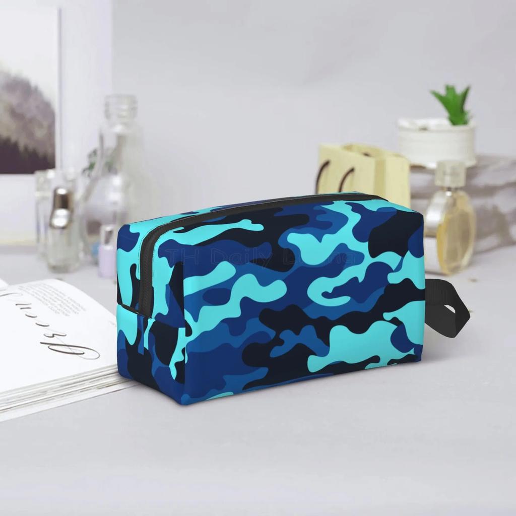 Blaue Camouflage-Print Aufbewahrungstaschen Mode Lässig Große Kapazität Reise Make-up Organizer Kosmetiktasche Kulturtasche für Männer Frauen