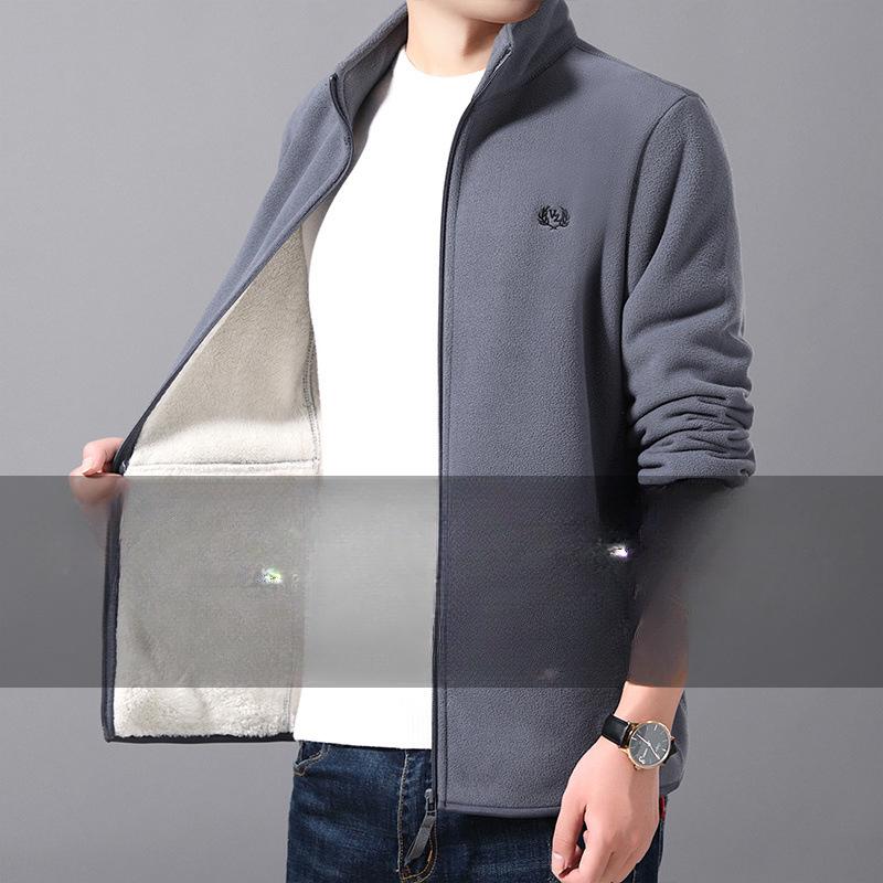 Spring and Autumn Coat Men's Fleece Thickened Thermal Jacket Stand-up Collar Casual