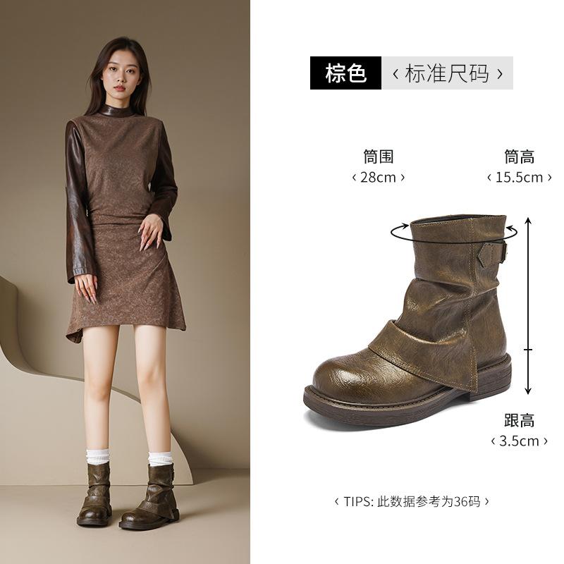 Augustine Martin Boots Women's 2025 New Autumn Platform Medium Boots Short Boots Maillard Brown Western Cowboy Boots