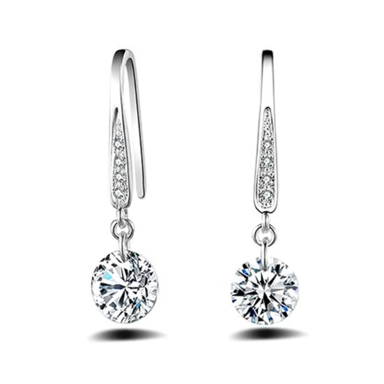 Women Fashion Faux Silver Rhinestone Dangle Earrings Wedding Jewelry