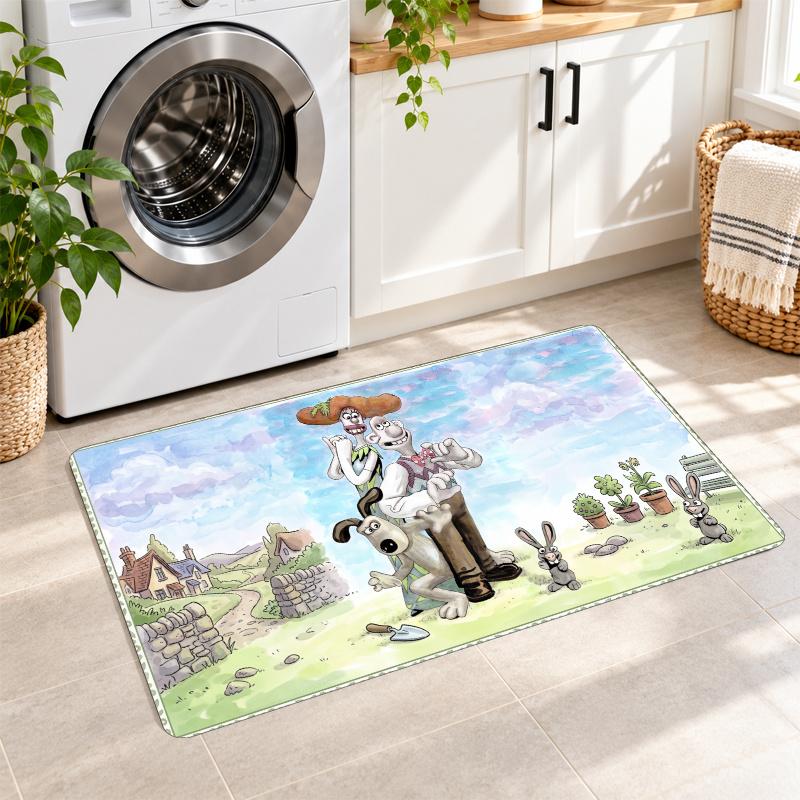 Flannel Kitchen Mat Wallace & Gromit Soft Area Rug Non Slip Floor Carpet Home Decoration