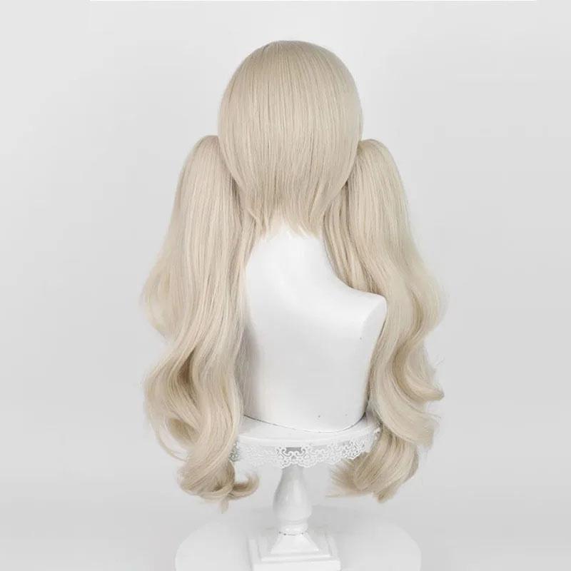 Anime P5 Anne Takamaki Cosplay Wig Light Linen Golden With Double Ponytails Heat Resistant Anime Cosplay Costume Wig + Wig Cap