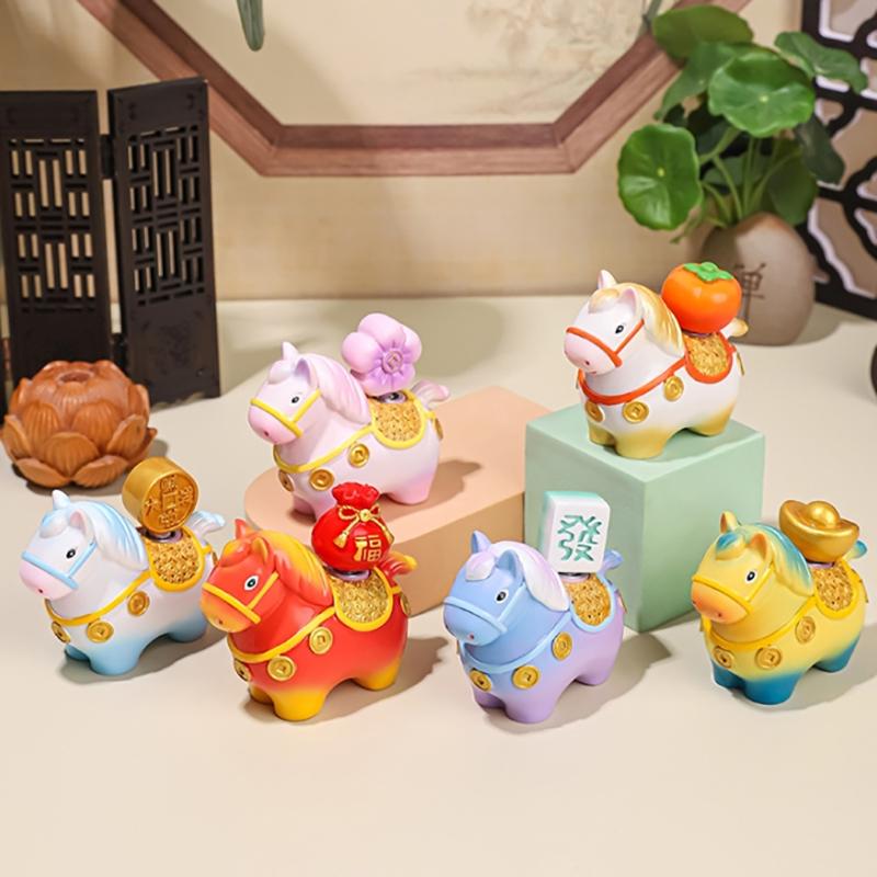 1pc Zodiac Horse Home Ornaments Rotatable Year of The Horse Resin Cartoon Horse Statue Deorations Horse Mascot DIY Craft