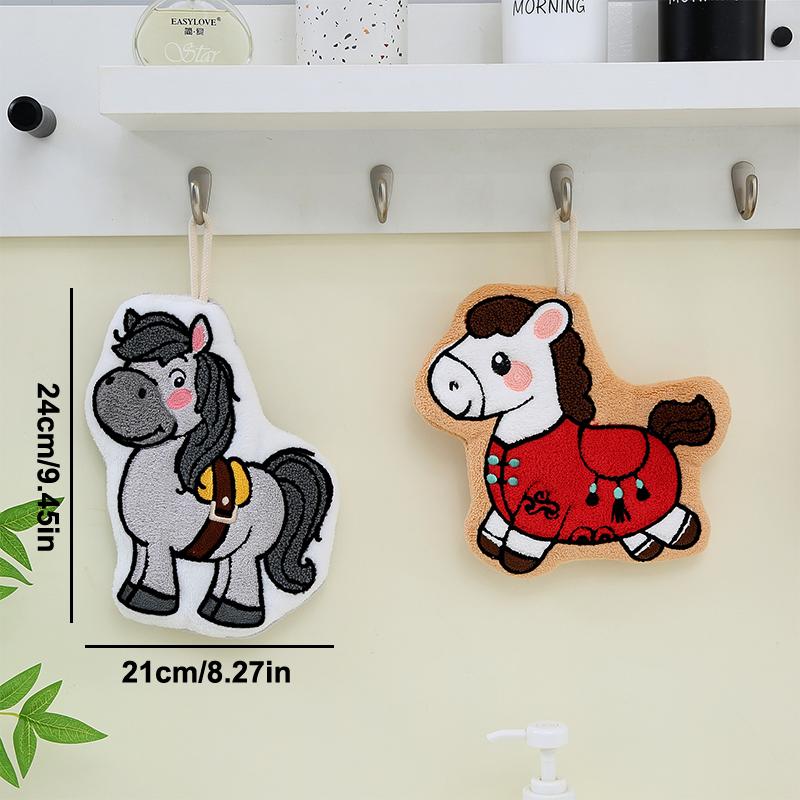 Cartoon Cute Pony Hand Towel Coral Fleece Home Kitchen Wipes Horse Thickened Hanging Absorbent Towels For Bathroom Home Decor